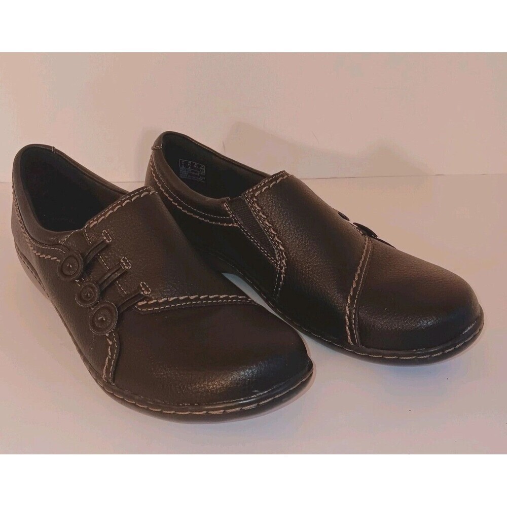 Clarks Women's Black w/White Stitch Ashland Effie Flat Slip-on Loafers Size 8.5 - Picture 3 of 6